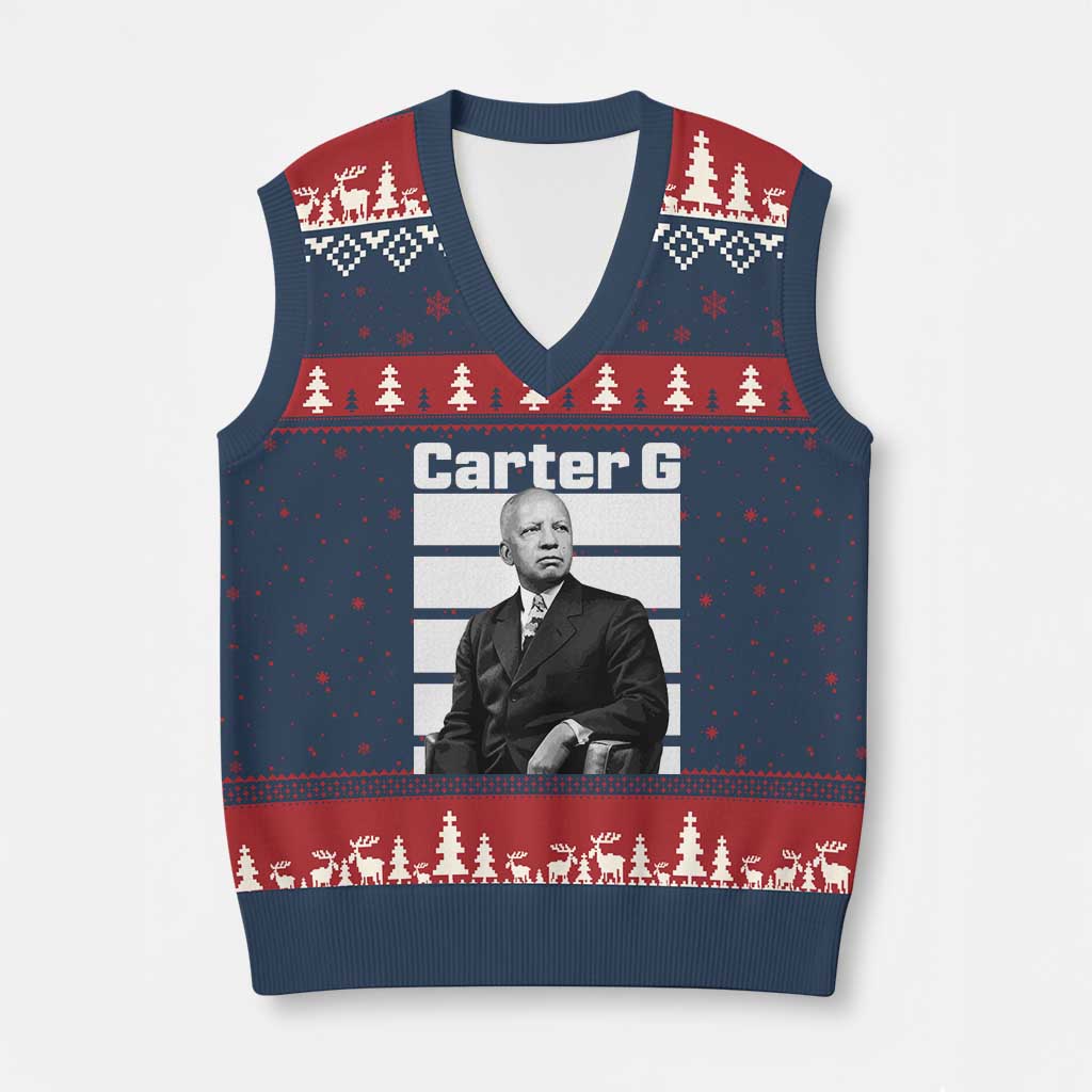 Inspiring Father of Black History Icon Portrait V-Neck Knit Sweater Vest Carter G Civil Rights Legacy Supporter
