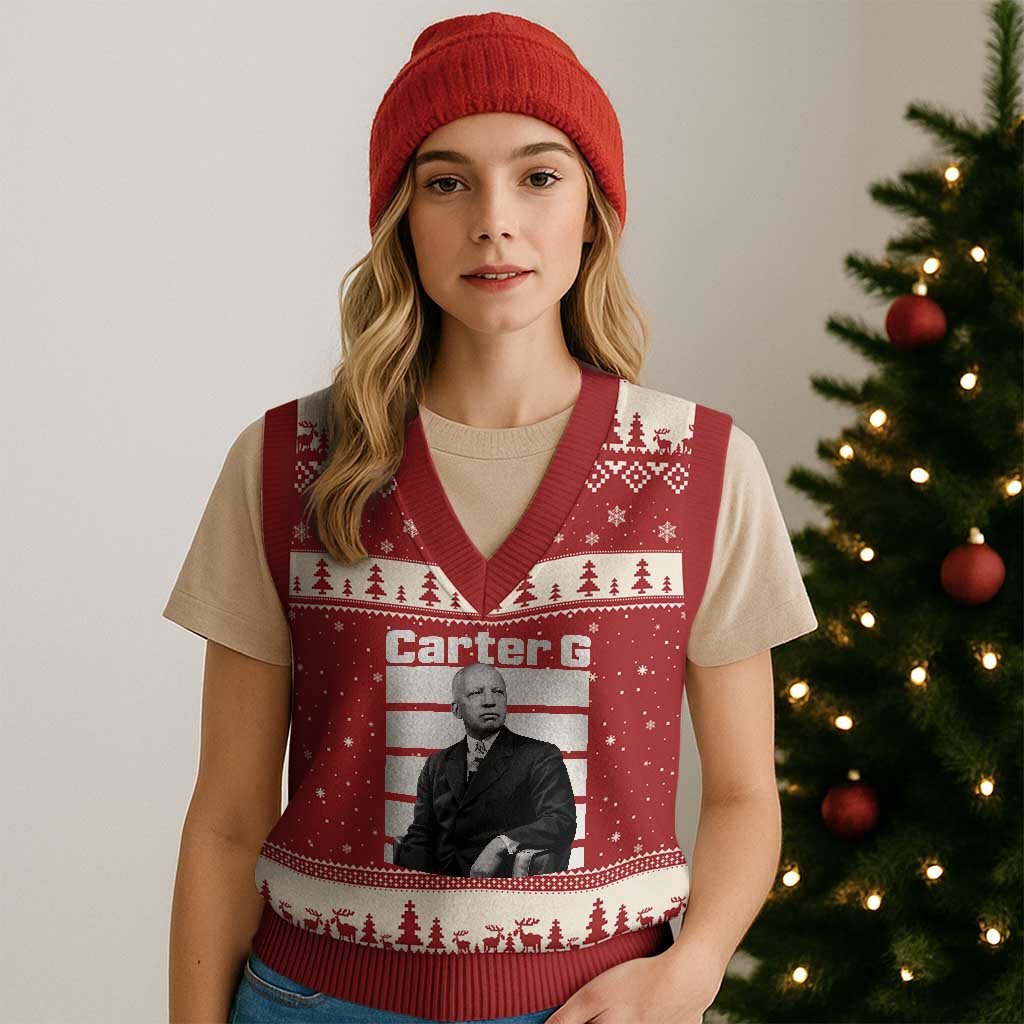 Inspiring Father of Black History Icon Portrait V-Neck Knit Sweater Vest Carter G Civil Rights Legacy Supporter
