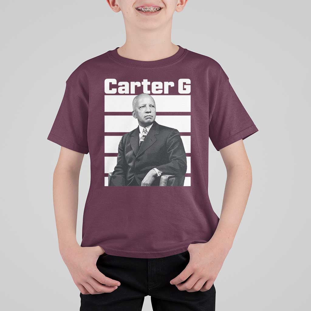Inspiring Father of Black History Icon Portrait T Shirt For Kid Carter G Civil Rights Legacy Supporter