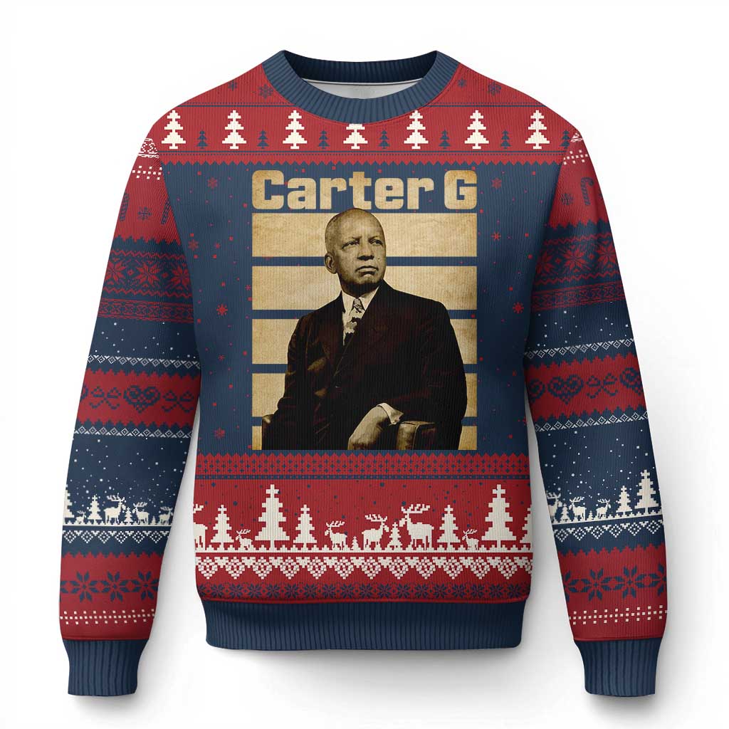 Inspiring Father of Black History Icon Vintage Portrait Ugly Christmas Sweater Carter G Civil Rights Legacy Supporter