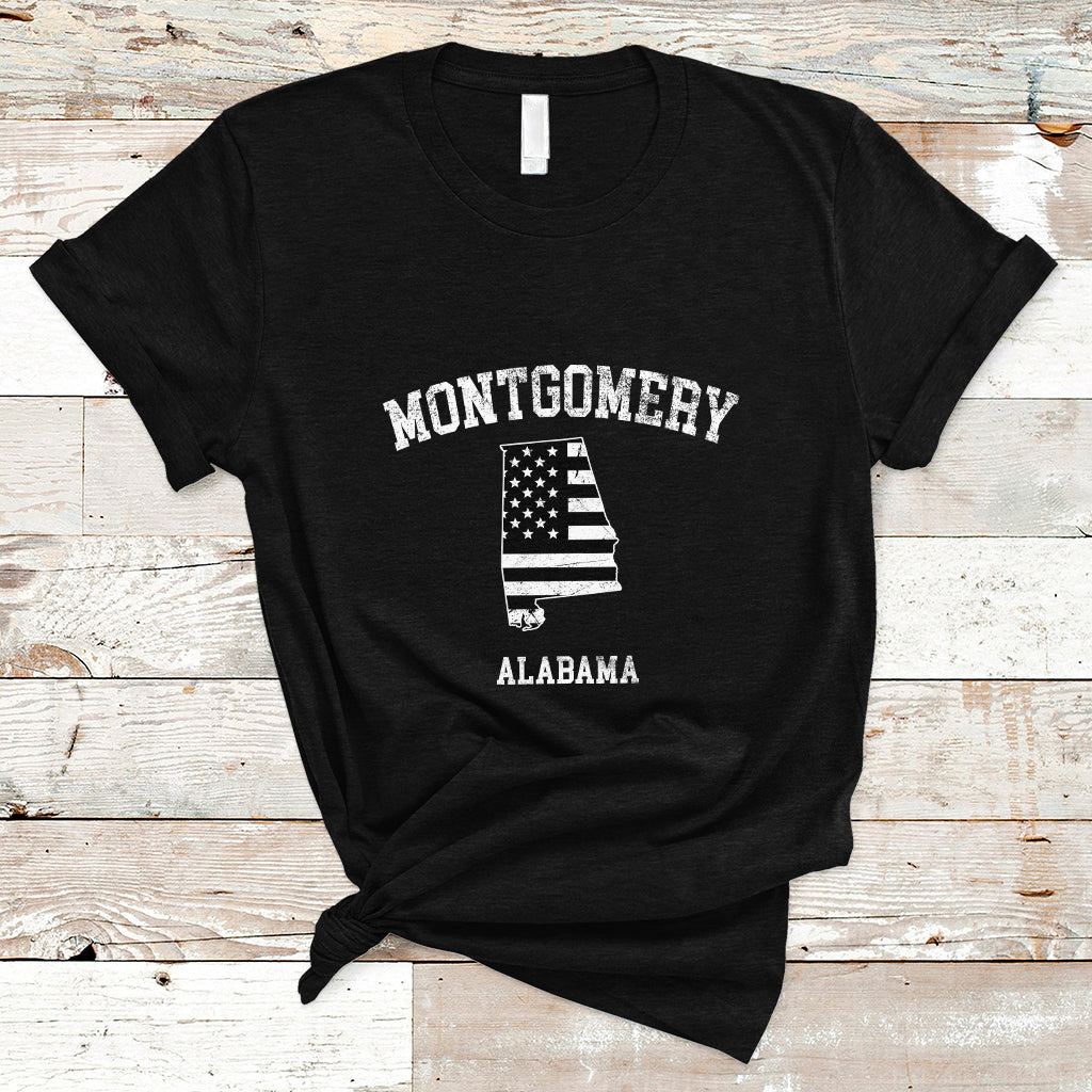 Montgomery Alabama AL Vintage American Flag T Shirt - Wonder Print Shop