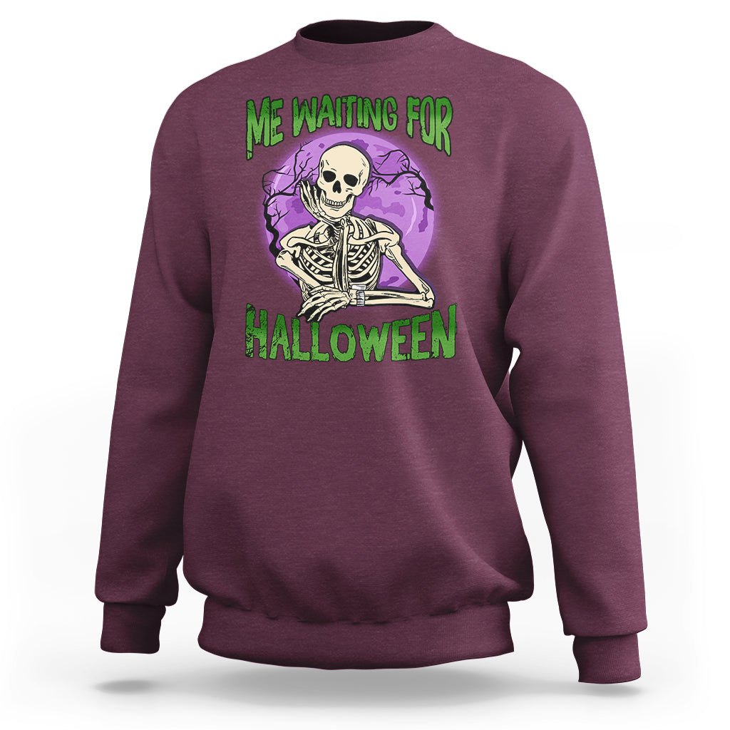 Funny Skeleton Sweatshirt Me Waiting For Halloween Skeleton Funny Halloween Costume - Wonder Print Shop