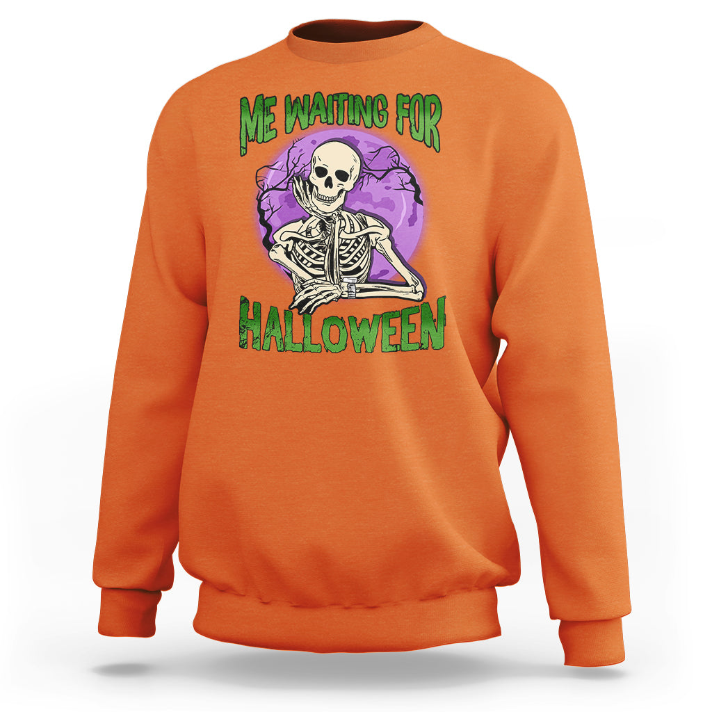 Funny Skeleton Sweatshirt Me Waiting For Halloween Skeleton Funny Halloween Costume - Wonder Print Shop
