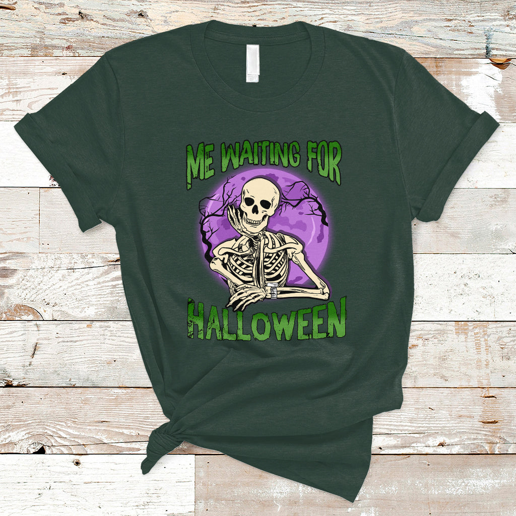 Funny Skeleton T Shirt Me Waiting For Halloween Skeleton Funny Halloween Costume - Wonder Print Shop
