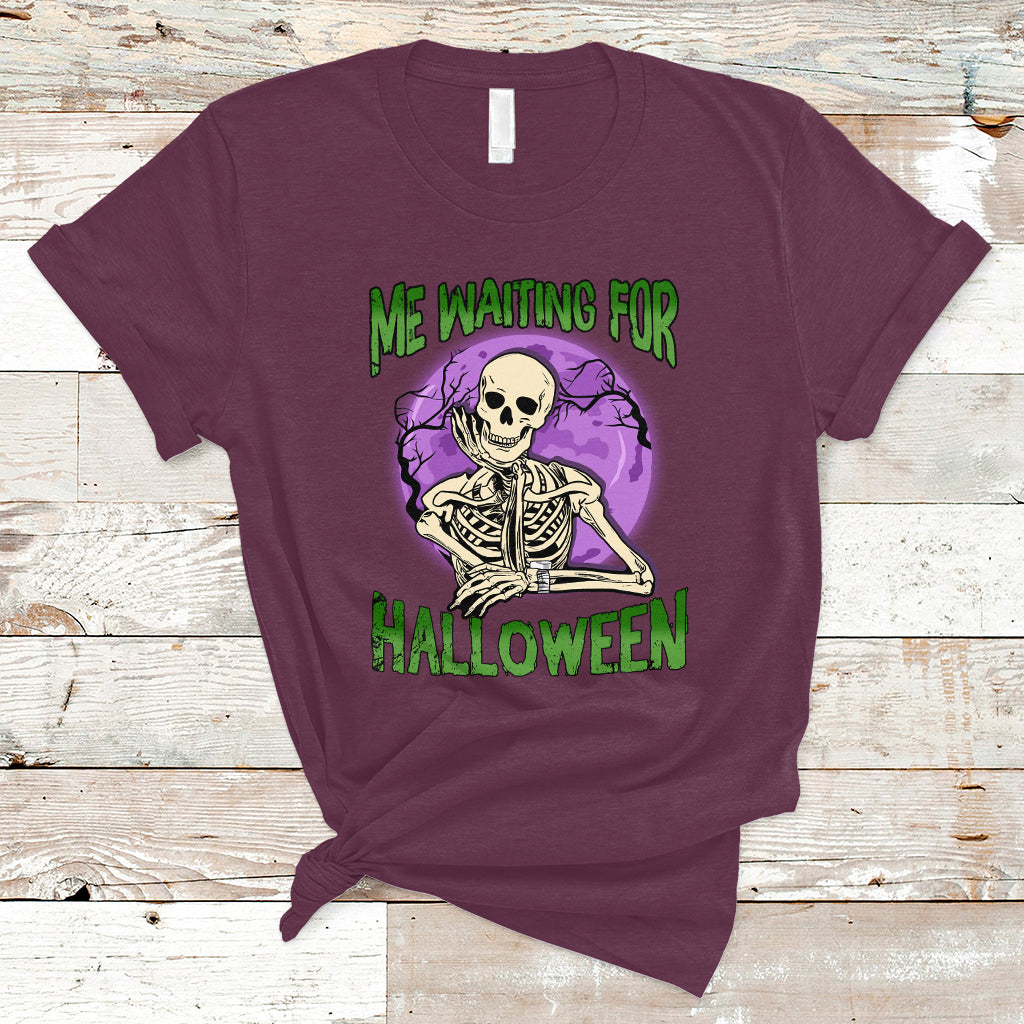 Funny Skeleton T Shirt Me Waiting For Halloween Skeleton Funny Halloween Costume - Wonder Print Shop