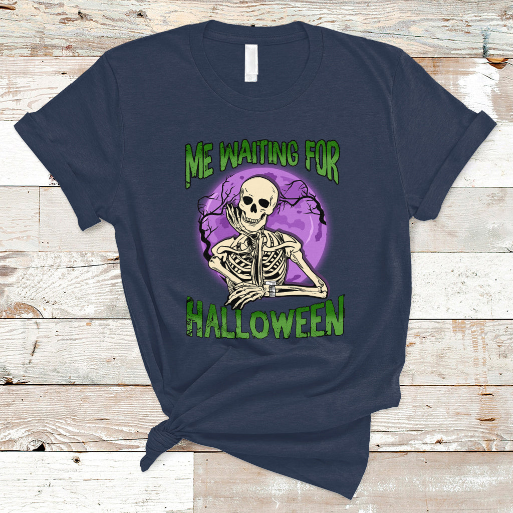 Funny Skeleton T Shirt Me Waiting For Halloween Skeleton Funny Halloween Costume - Wonder Print Shop