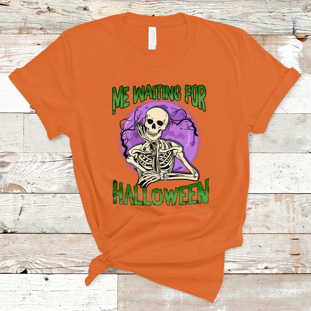 Funny Skeleton T Shirt Me Waiting For Halloween Skeleton Funny Halloween Costume - Wonder Print Shop