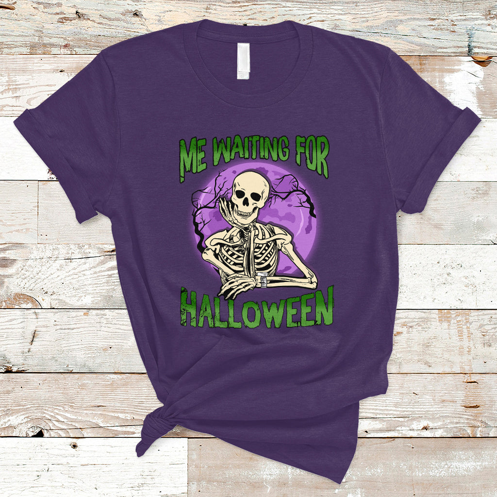 Funny Skeleton T Shirt Me Waiting For Halloween Skeleton Funny Halloween Costume - Wonder Print Shop