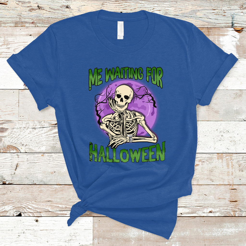 Funny Skeleton T Shirt Me Waiting For Halloween Skeleton Funny Halloween Costume - Wonder Print Shop