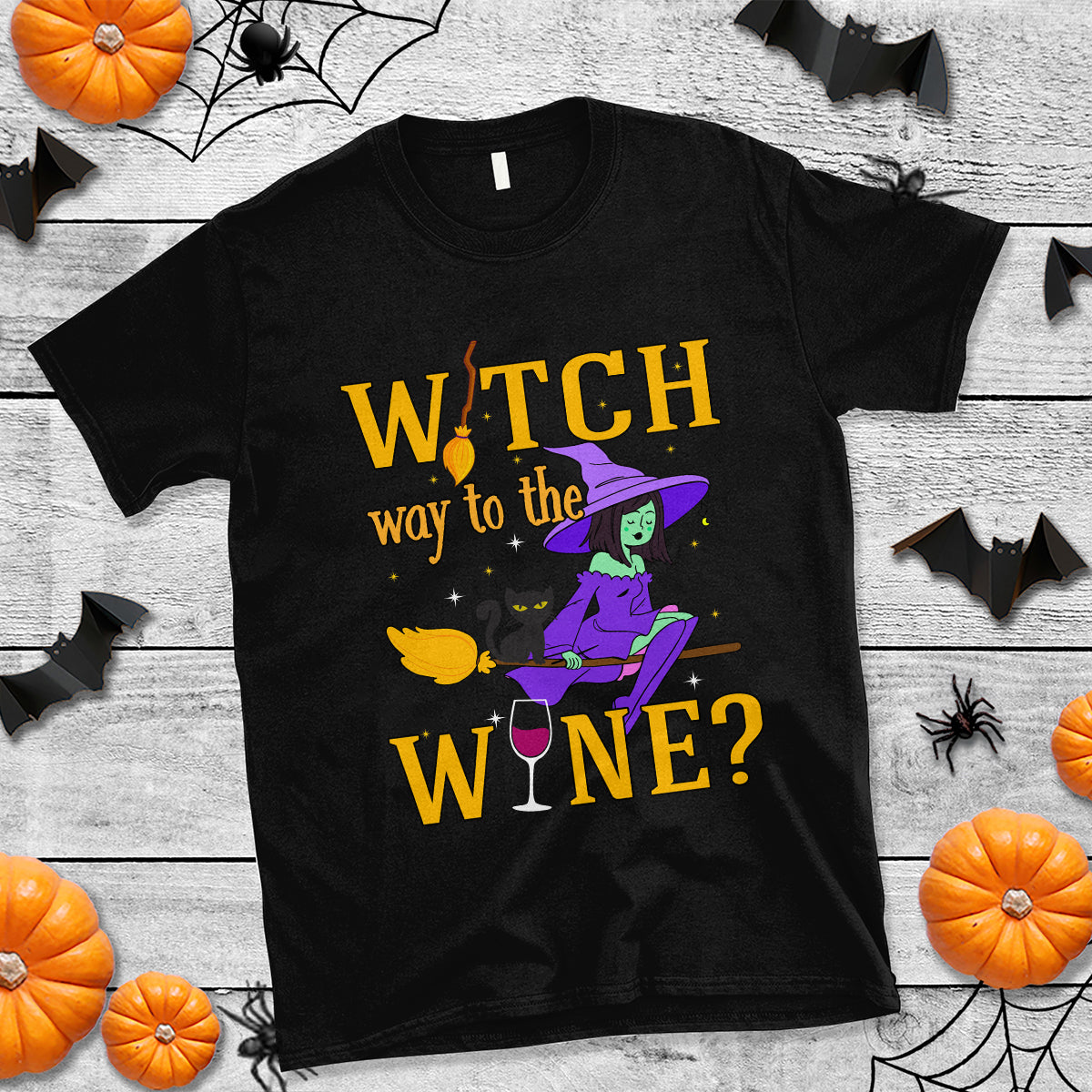 Halloween Witch T Shirt Witch Way To The Wine Halloween Drinking for Wiccan Witches - Wonder Print Shop