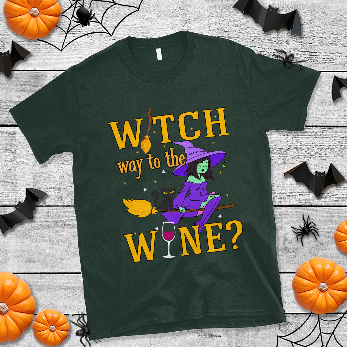 Halloween Witch T Shirt Witch Way To The Wine Halloween Drinking for Wiccan Witches - Wonder Print Shop