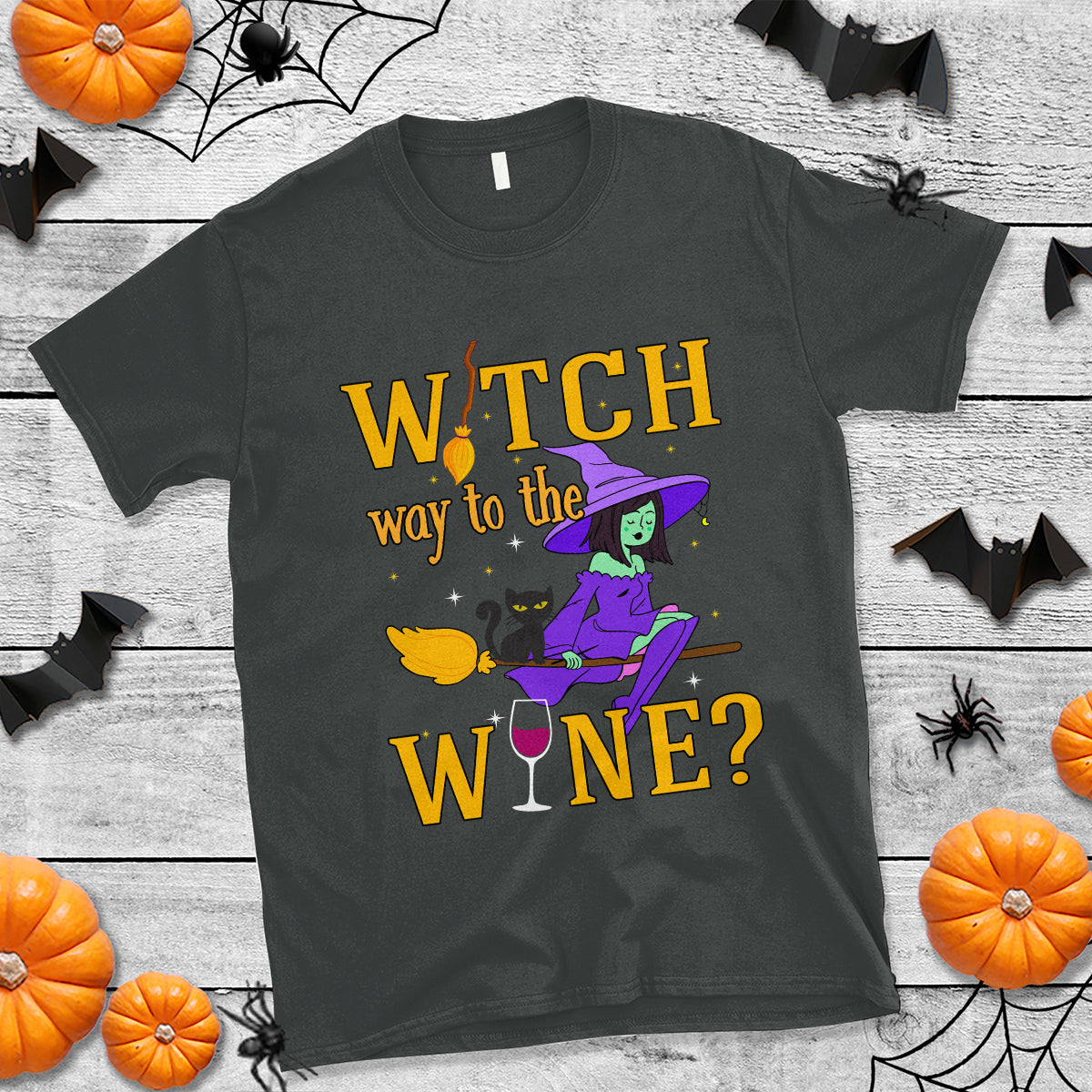 Halloween Witch T Shirt Witch Way To The Wine Halloween Drinking for Wiccan Witches - Wonder Print Shop
