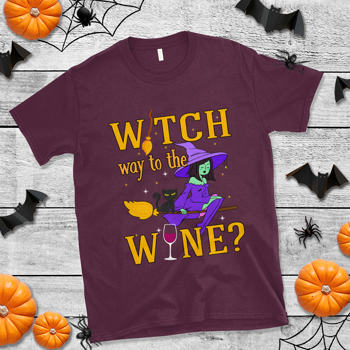 Halloween Witch T Shirt Witch Way To The Wine Halloween Drinking for Wiccan Witches - Wonder Print Shop