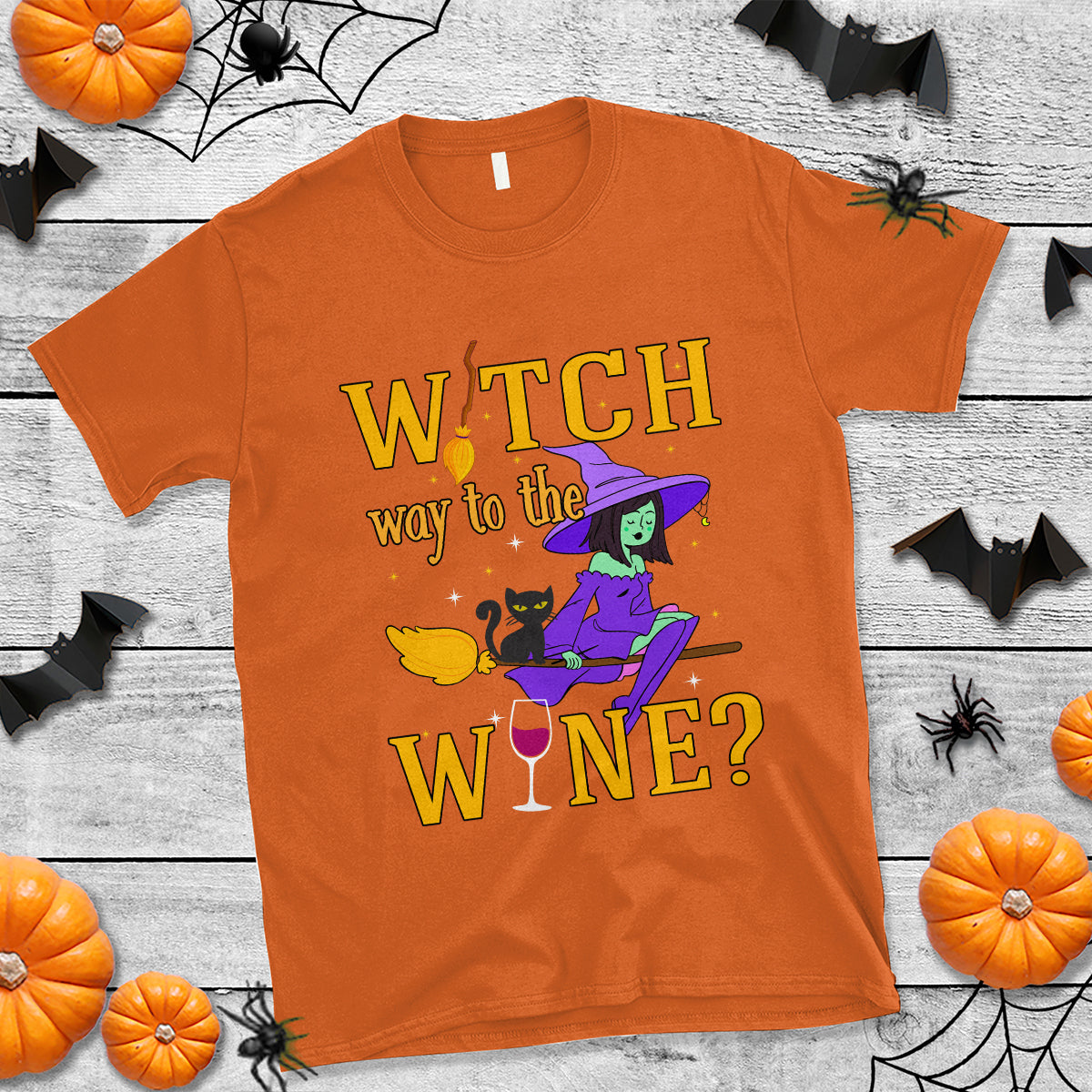 Halloween Witch T Shirt Witch Way To The Wine Halloween Drinking for Wiccan Witches - Wonder Print Shop