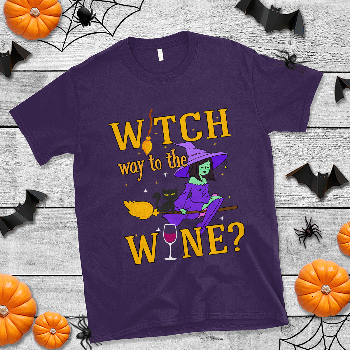 Halloween Witch T Shirt Witch Way To The Wine Halloween Drinking for Wiccan Witches - Wonder Print Shop