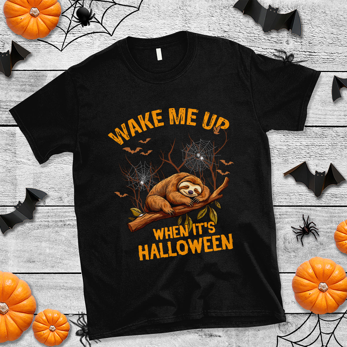 Halloween Sloth T Shirt Wake Me Up When It's Halloween Spooky Season Trick Or Treat - Wonder Print Shop