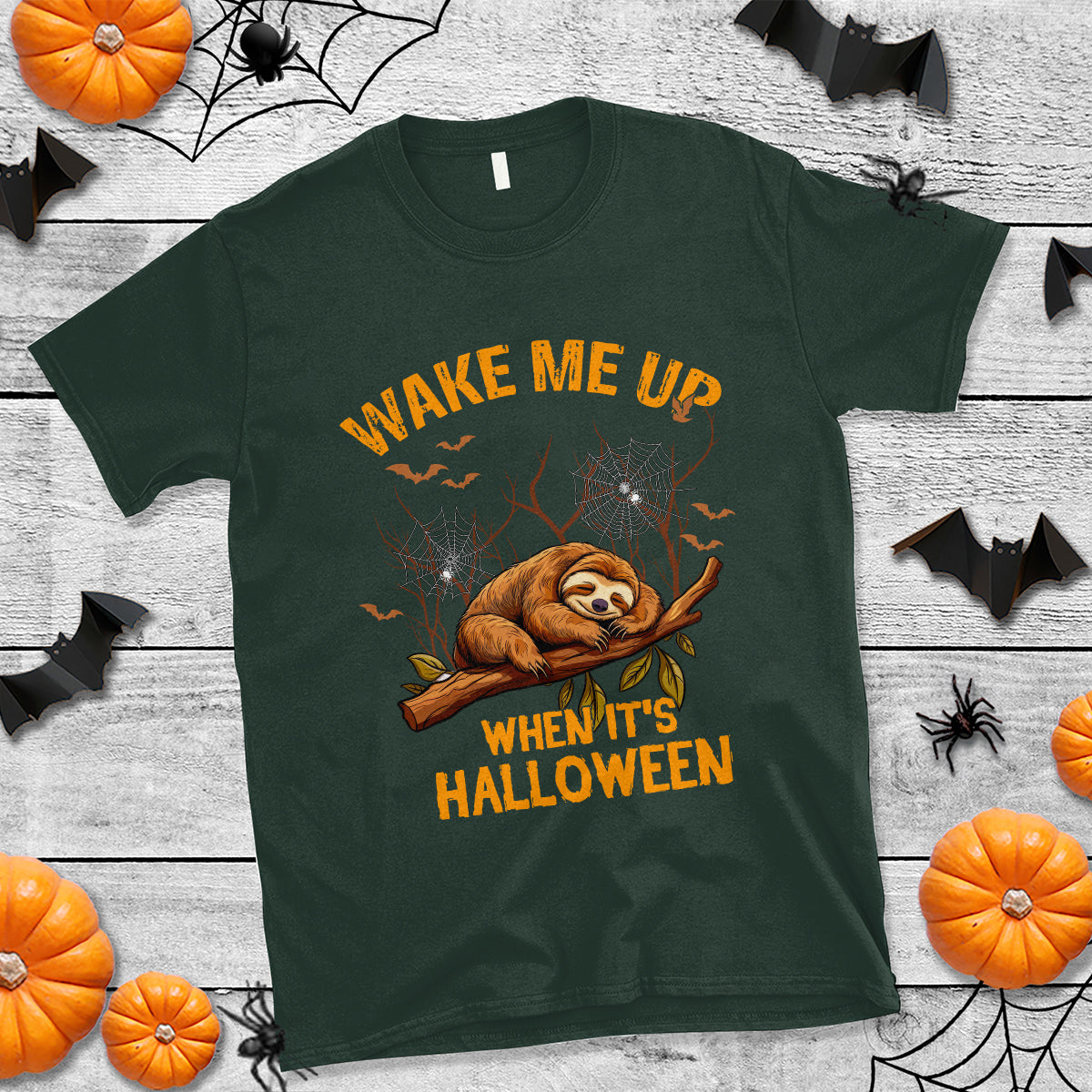 Halloween Sloth T Shirt Wake Me Up When It's Halloween Spooky Season Trick Or Treat - Wonder Print Shop