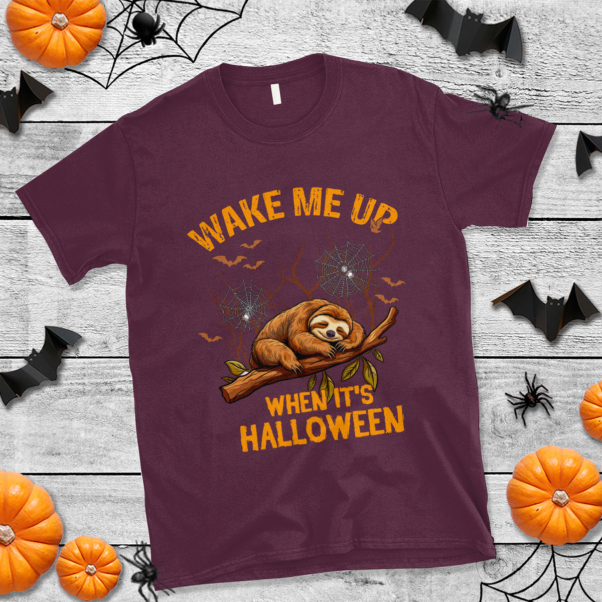 Halloween Sloth T Shirt Wake Me Up When It's Halloween Spooky Season Trick Or Treat - Wonder Print Shop