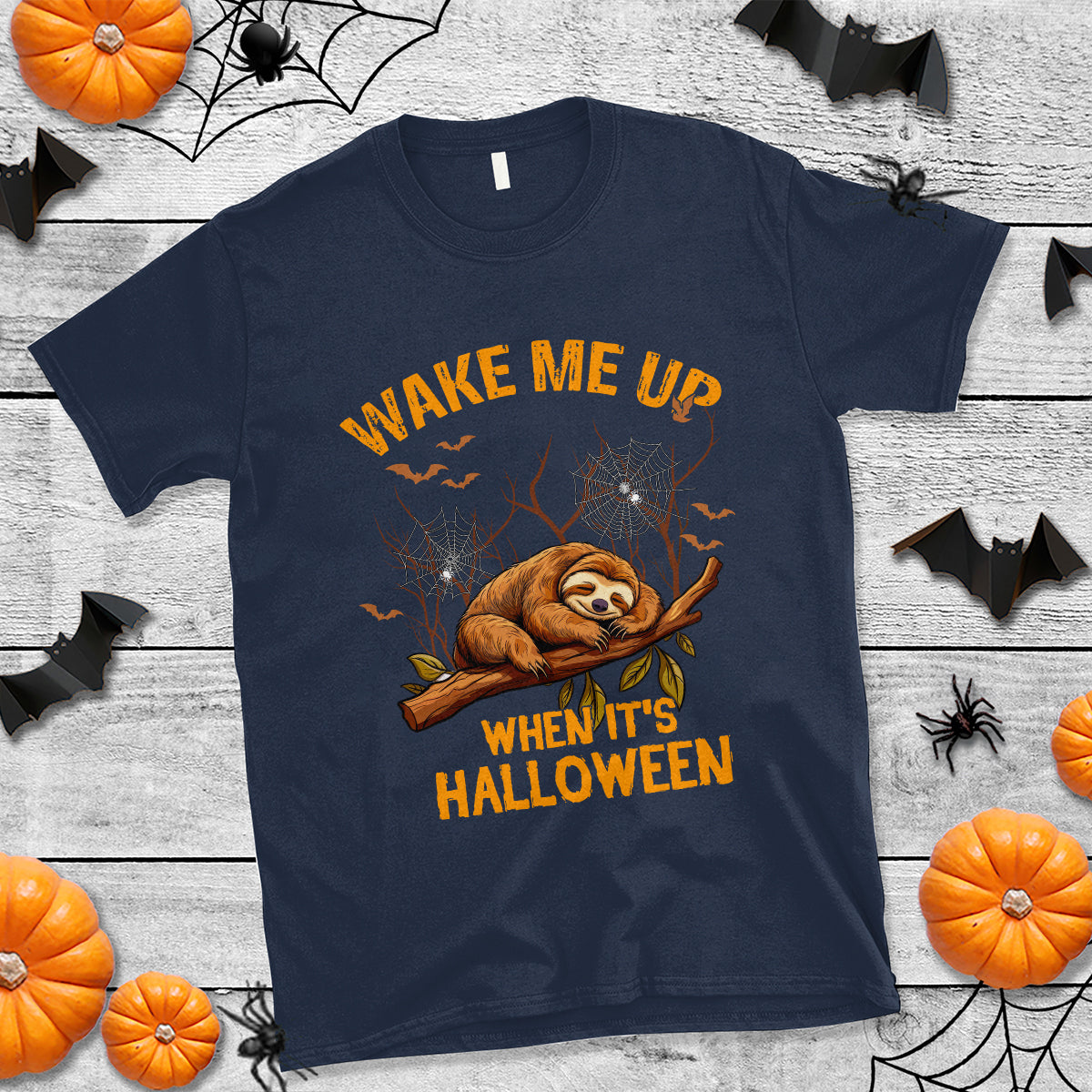 Halloween Sloth T Shirt Wake Me Up When It's Halloween Spooky Season Trick Or Treat - Wonder Print Shop