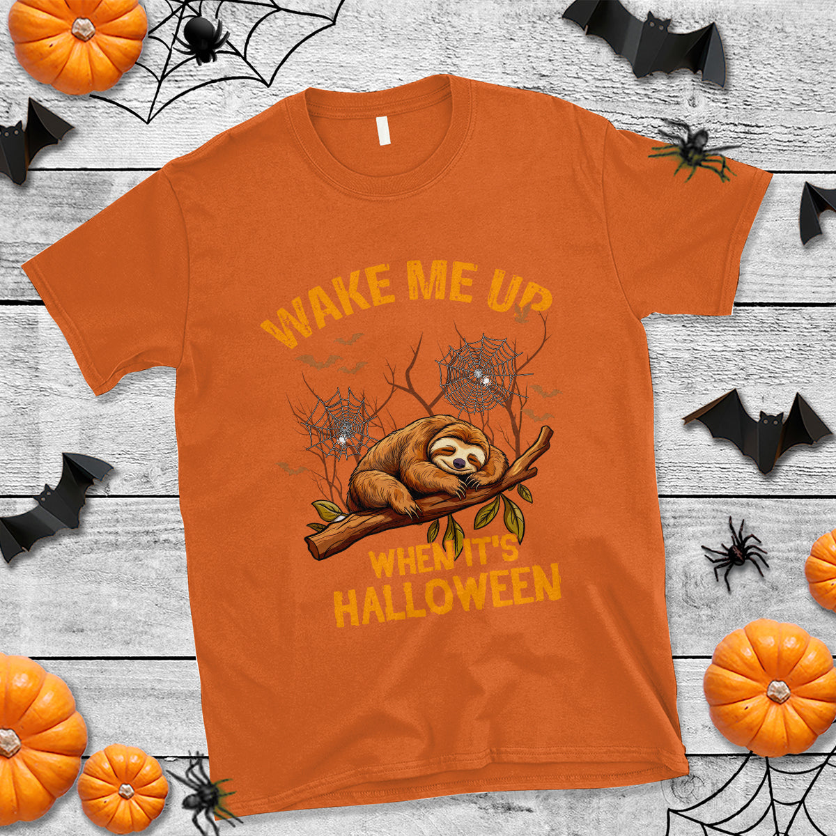 Halloween Sloth T Shirt Wake Me Up When It's Halloween Spooky Season Trick Or Treat - Wonder Print Shop