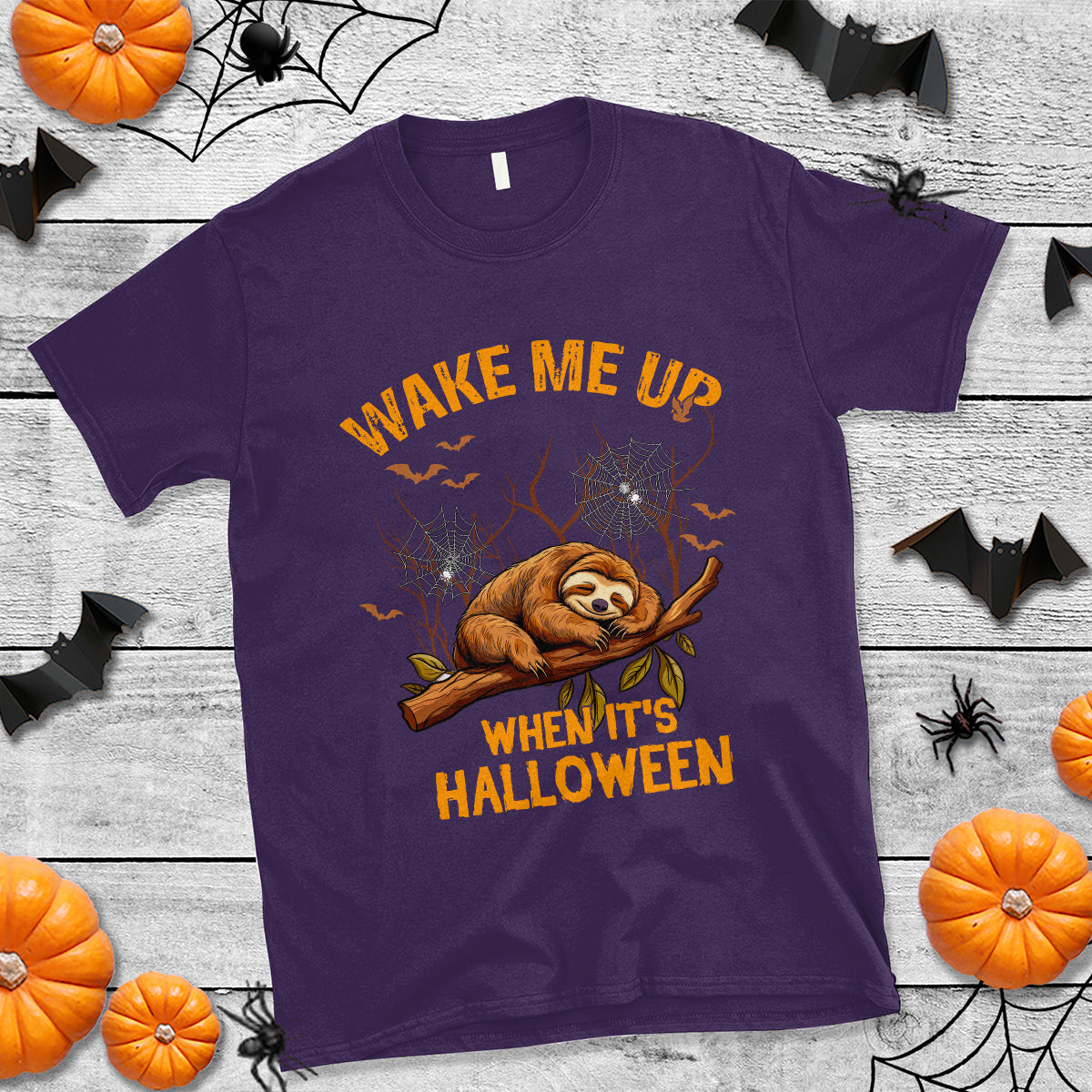 Halloween Sloth T Shirt Wake Me Up When It's Halloween Spooky Season Trick Or Treat - Wonder Print Shop