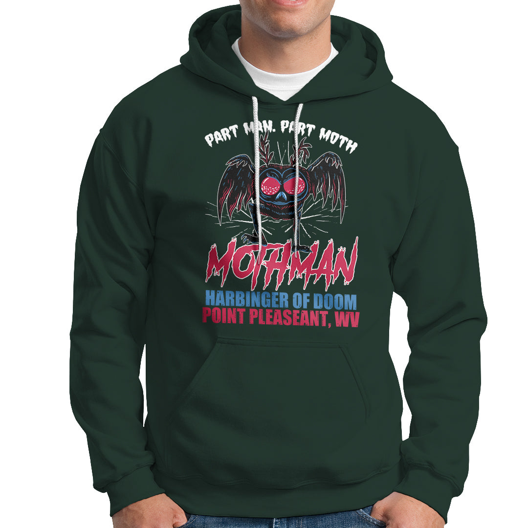 Funny Mothman Hoodie Part Man Part Moth Harbinger Of Doom Point Pleasent WV - Wonder Print Shop
