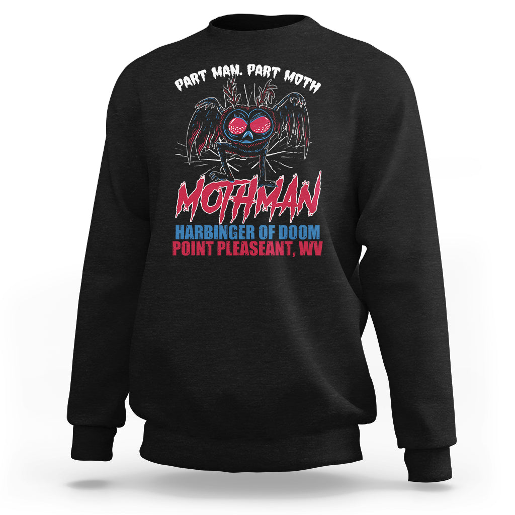 Funny Mothman Sweatshirt Part Man Part Moth Harbinger Of Doom Point Pleasent WV - Wonder Print Shop
