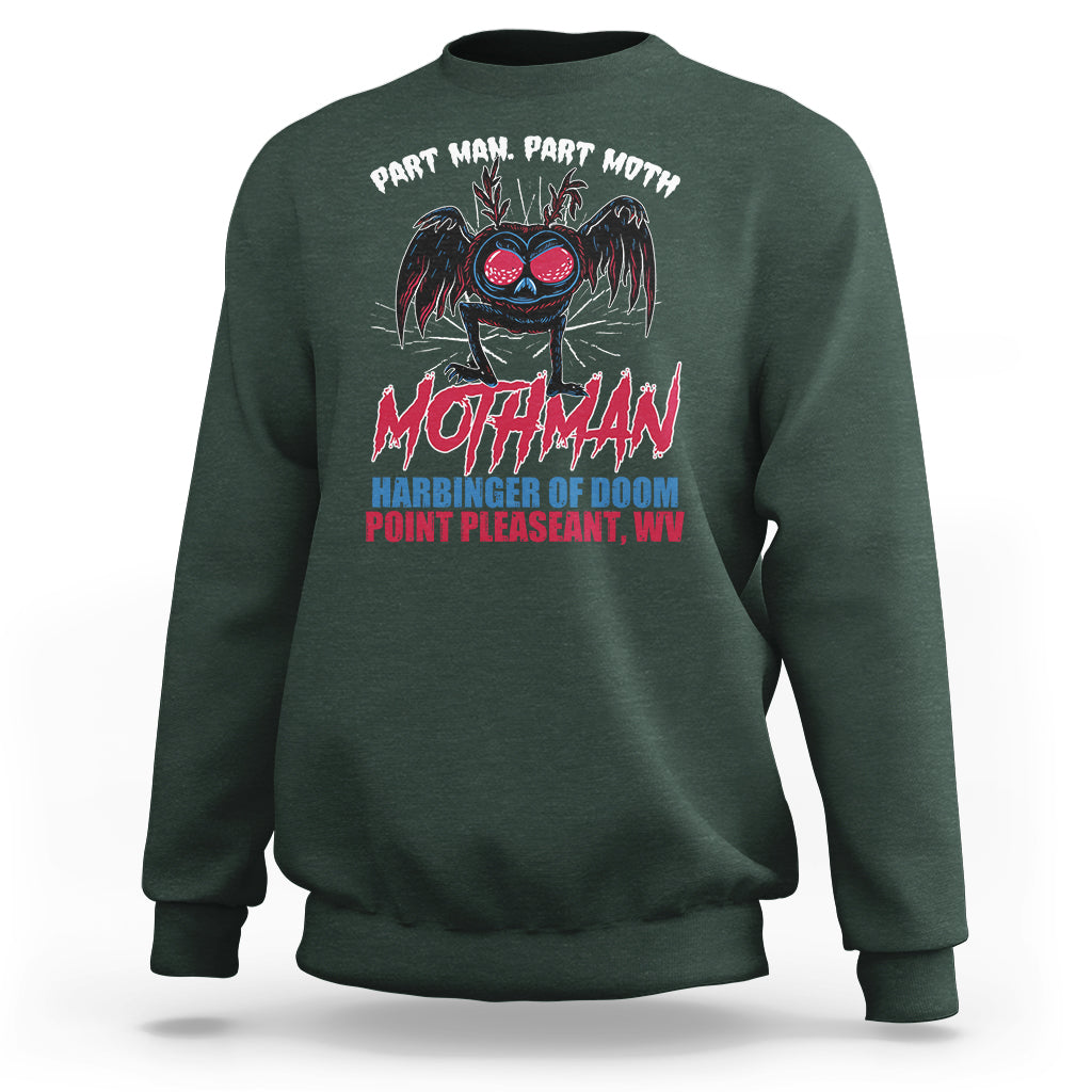 Funny Mothman Sweatshirt Part Man Part Moth Harbinger Of Doom Point Pleasent WV - Wonder Print Shop