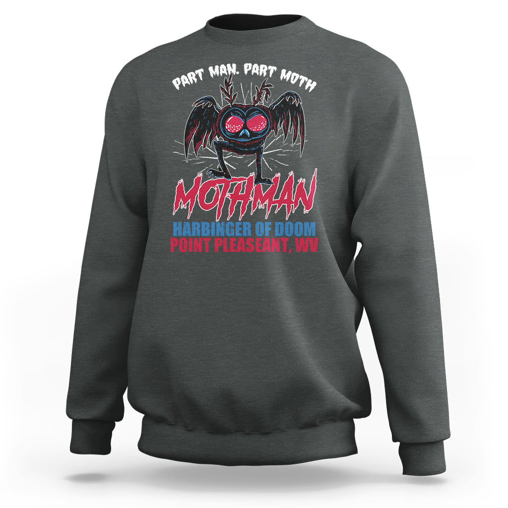 Funny Mothman Sweatshirt Part Man Part Moth Harbinger Of Doom Point Pleasent WV - Wonder Print Shop