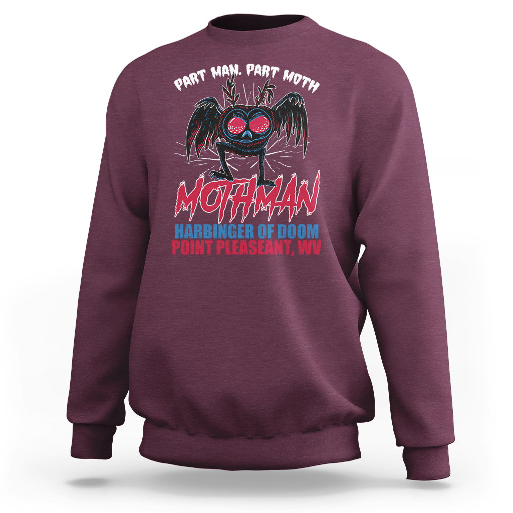 Funny Mothman Sweatshirt Part Man Part Moth Harbinger Of Doom Point Pleasent WV - Wonder Print Shop
