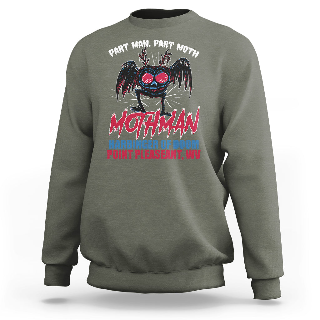 Funny Mothman Sweatshirt Part Man Part Moth Harbinger Of Doom Point Pleasent WV - Wonder Print Shop