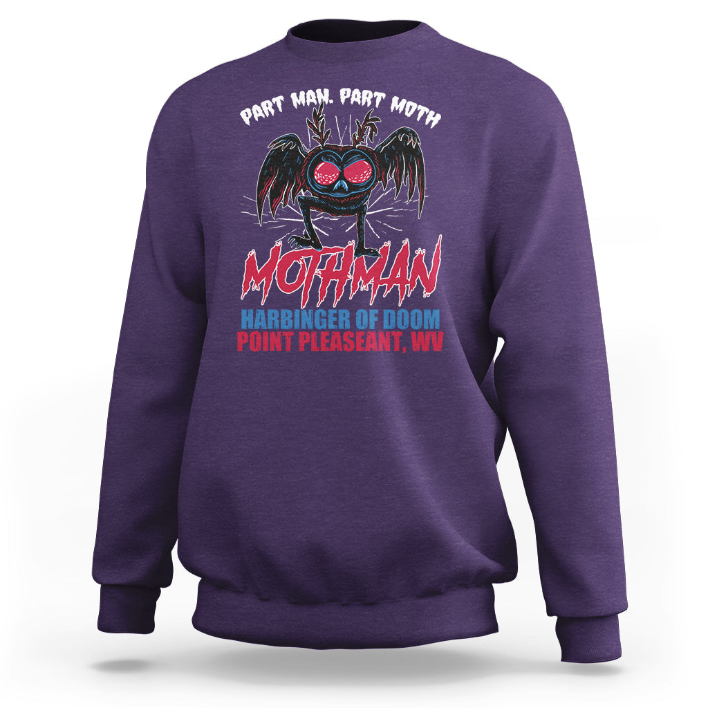 Funny Mothman Sweatshirt Part Man Part Moth Harbinger Of Doom Point Pleasent WV - Wonder Print Shop