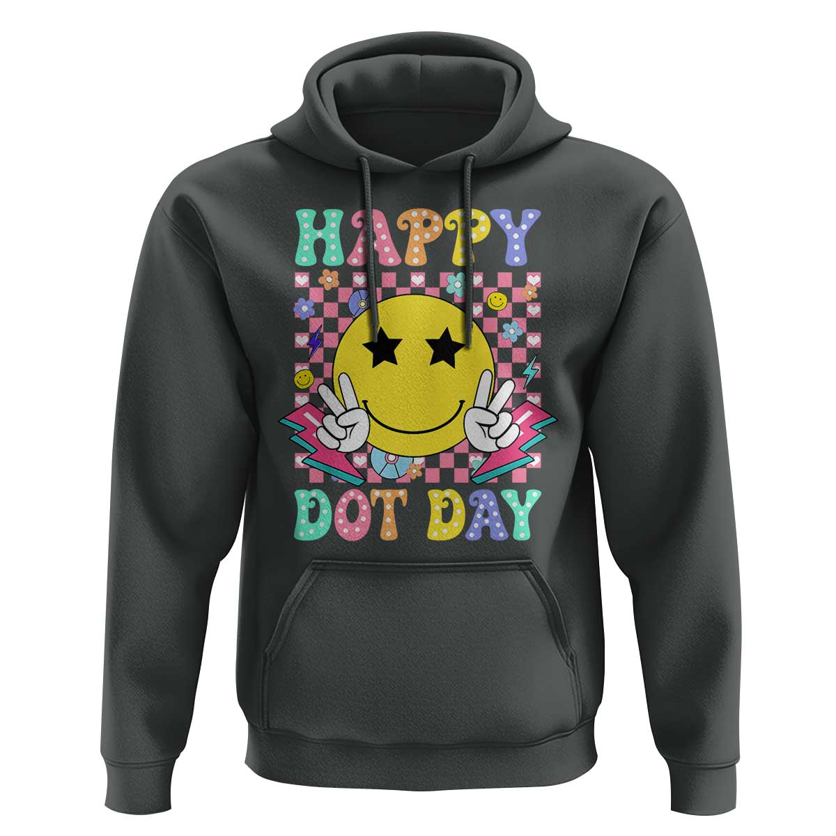 Happy Dot Day Hoodie Cute Smile Face Retro Groovy - Wonder Print Shop