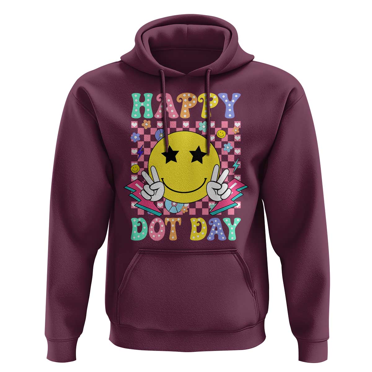 Happy Dot Day Hoodie Cute Smile Face Retro Groovy - Wonder Print Shop