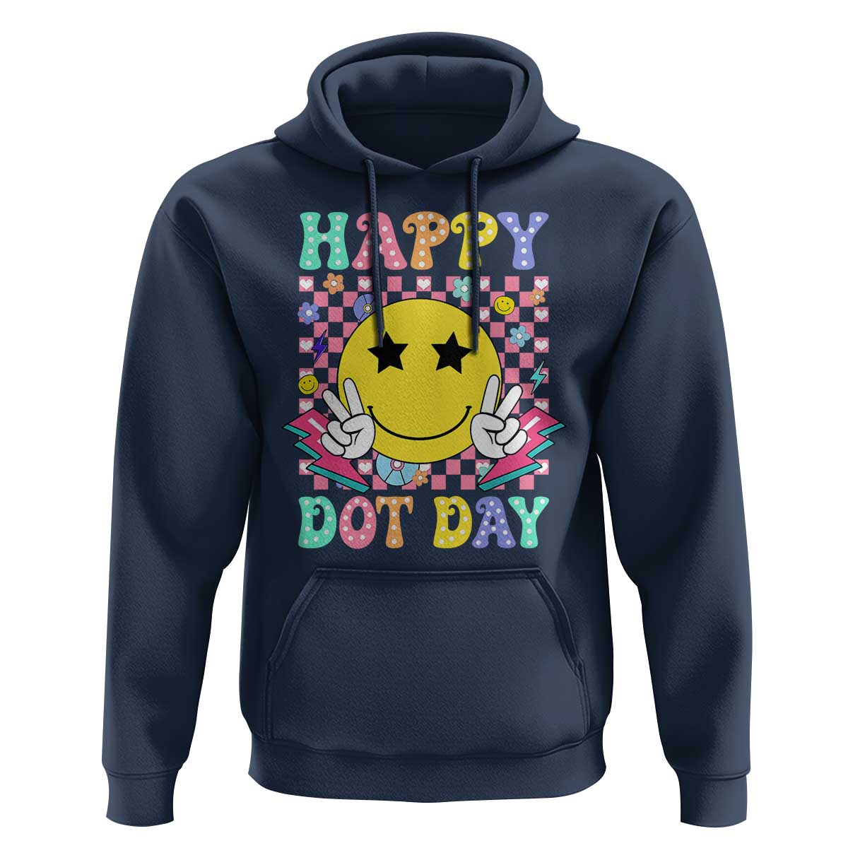Happy Dot Day Hoodie Cute Smile Face Retro Groovy - Wonder Print Shop