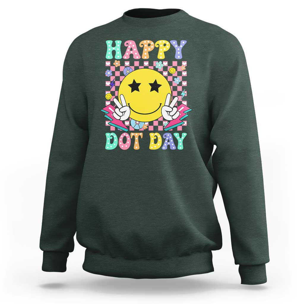 Happy Dot Day Sweatshirt Cute Smile Face Retro Groovy - Wonder Print Shop
