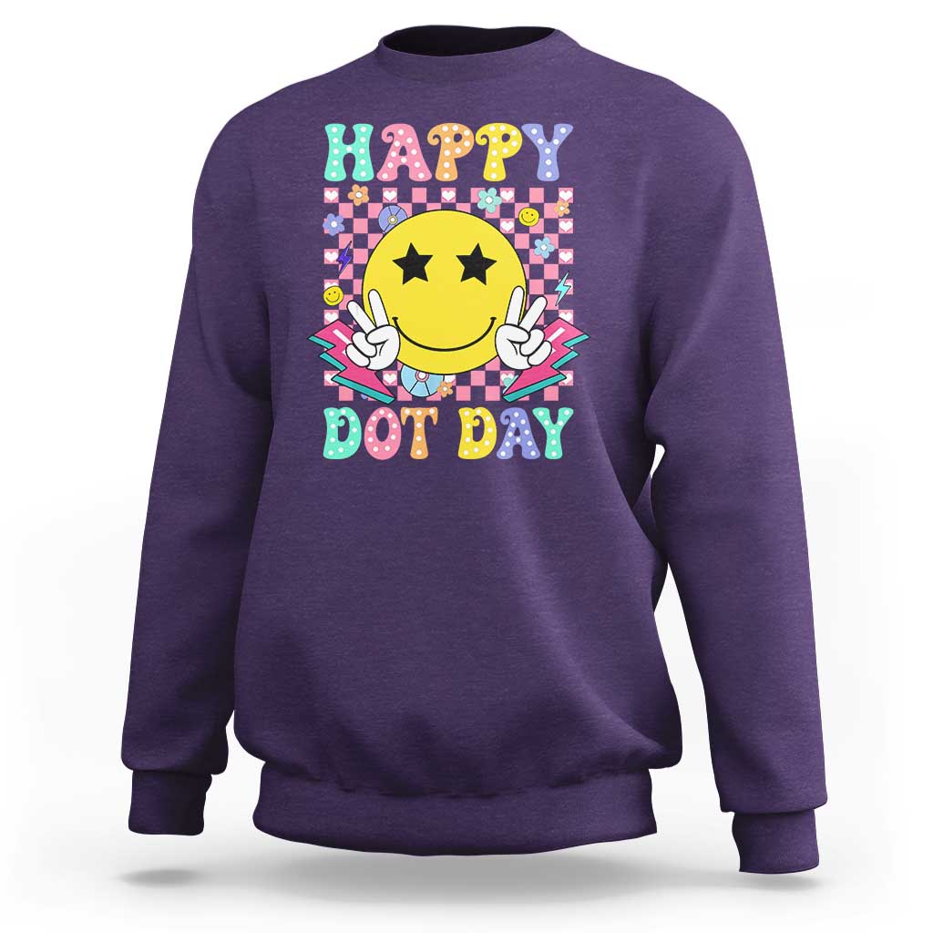 Happy Dot Day Sweatshirt Cute Smile Face Retro Groovy - Wonder Print Shop