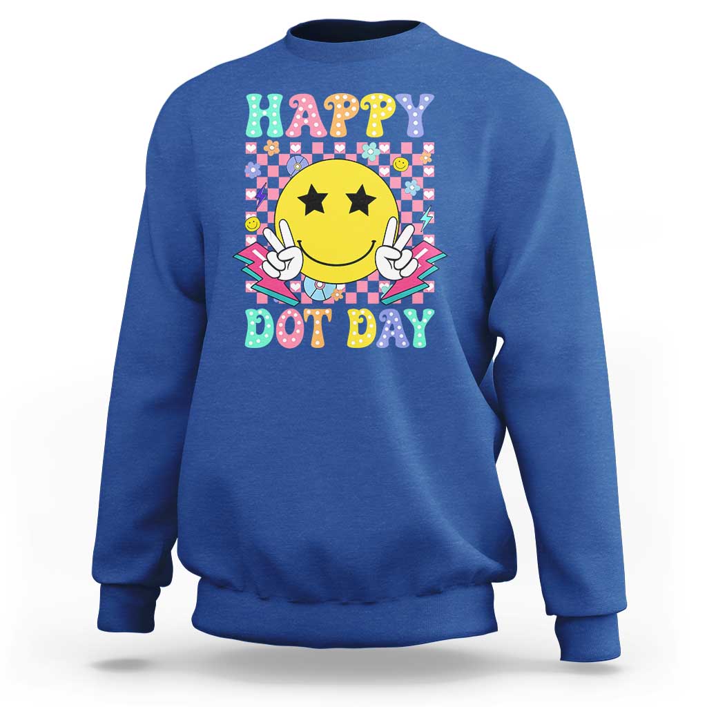 Happy Dot Day Sweatshirt Cute Smile Face Retro Groovy - Wonder Print Shop