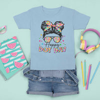 Happy Dot Day Messy Bun Girl T Shirt For Kid Colorful Polka Dots - Wonder Print Shop