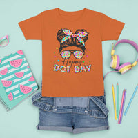 Happy Dot Day Messy Bun Girl T Shirt For Kid Colorful Polka Dots - Wonder Print Shop