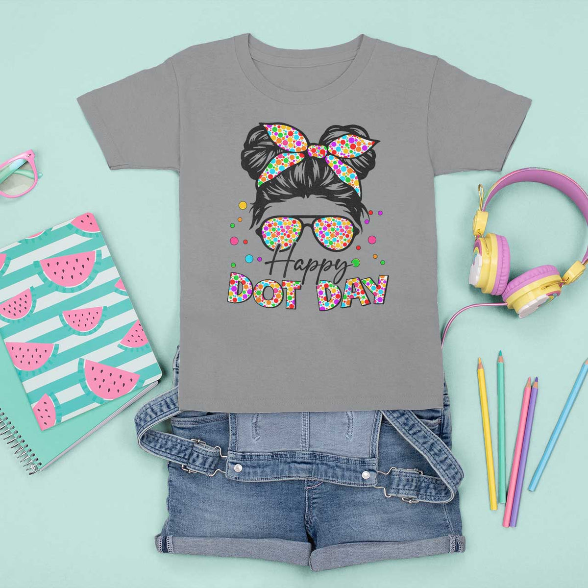 Happy Dot Day Messy Bun Girl T Shirt For Kid Colorful Polka Dots - Wonder Print Shop