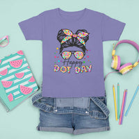 Happy Dot Day Messy Bun Girl T Shirt For Kid Colorful Polka Dots - Wonder Print Shop