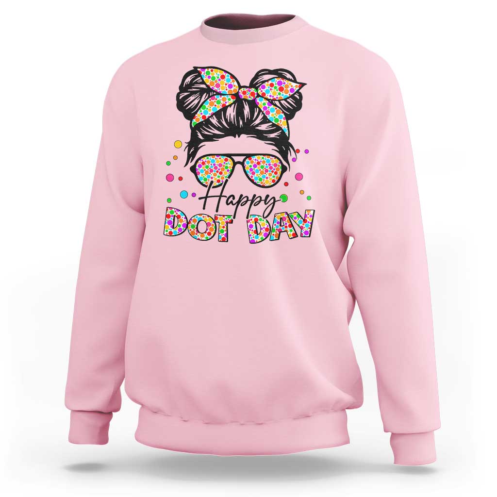 Happy Dot Day Messy Bun Girl Sweatshirt Colorful Polka Dots - Wonder Print Shop