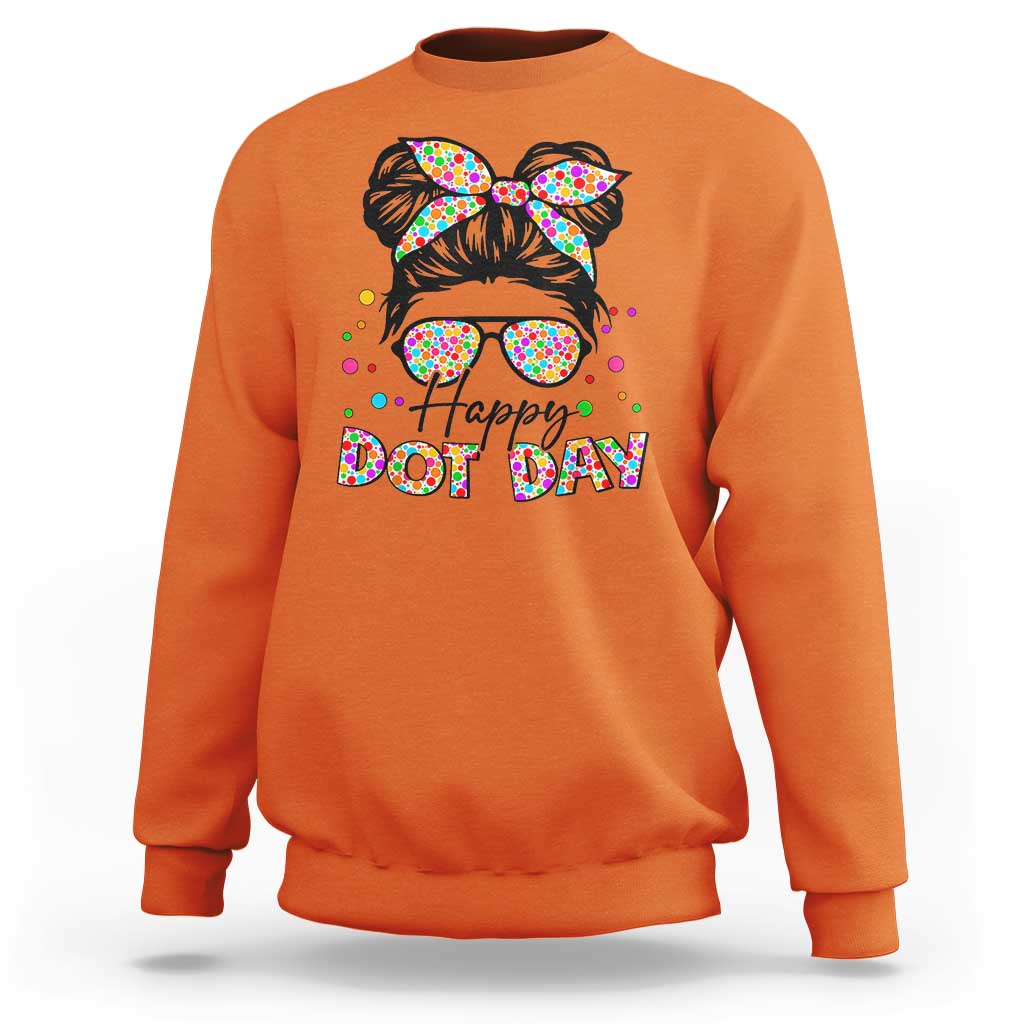 Happy Dot Day Messy Bun Girl Sweatshirt Colorful Polka Dots - Wonder Print Shop