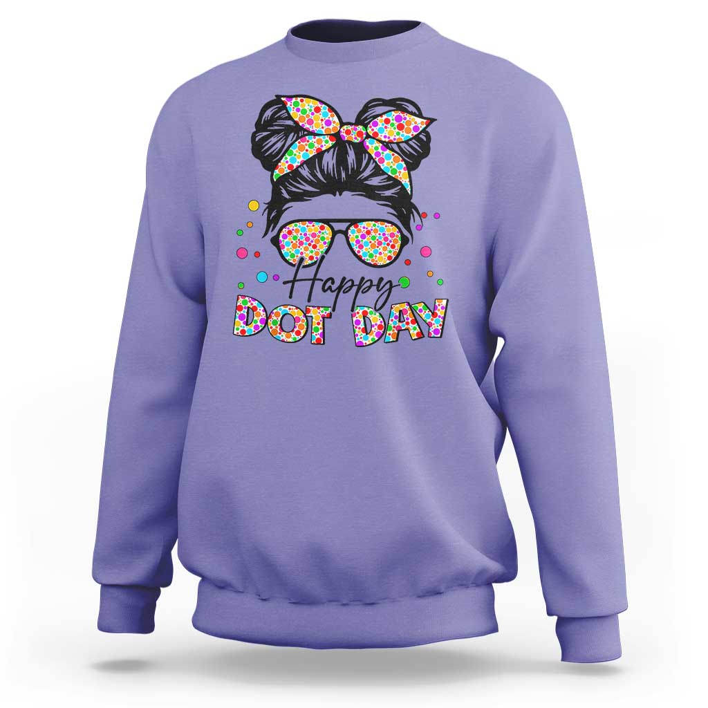 Happy Dot Day Messy Bun Girl Sweatshirt Colorful Polka Dots - Wonder Print Shop