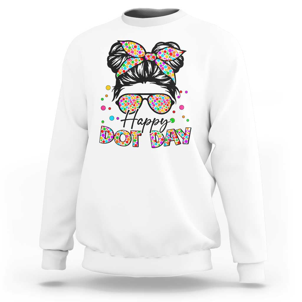 Happy Dot Day Messy Bun Girl Sweatshirt Colorful Polka Dots - Wonder Print Shop