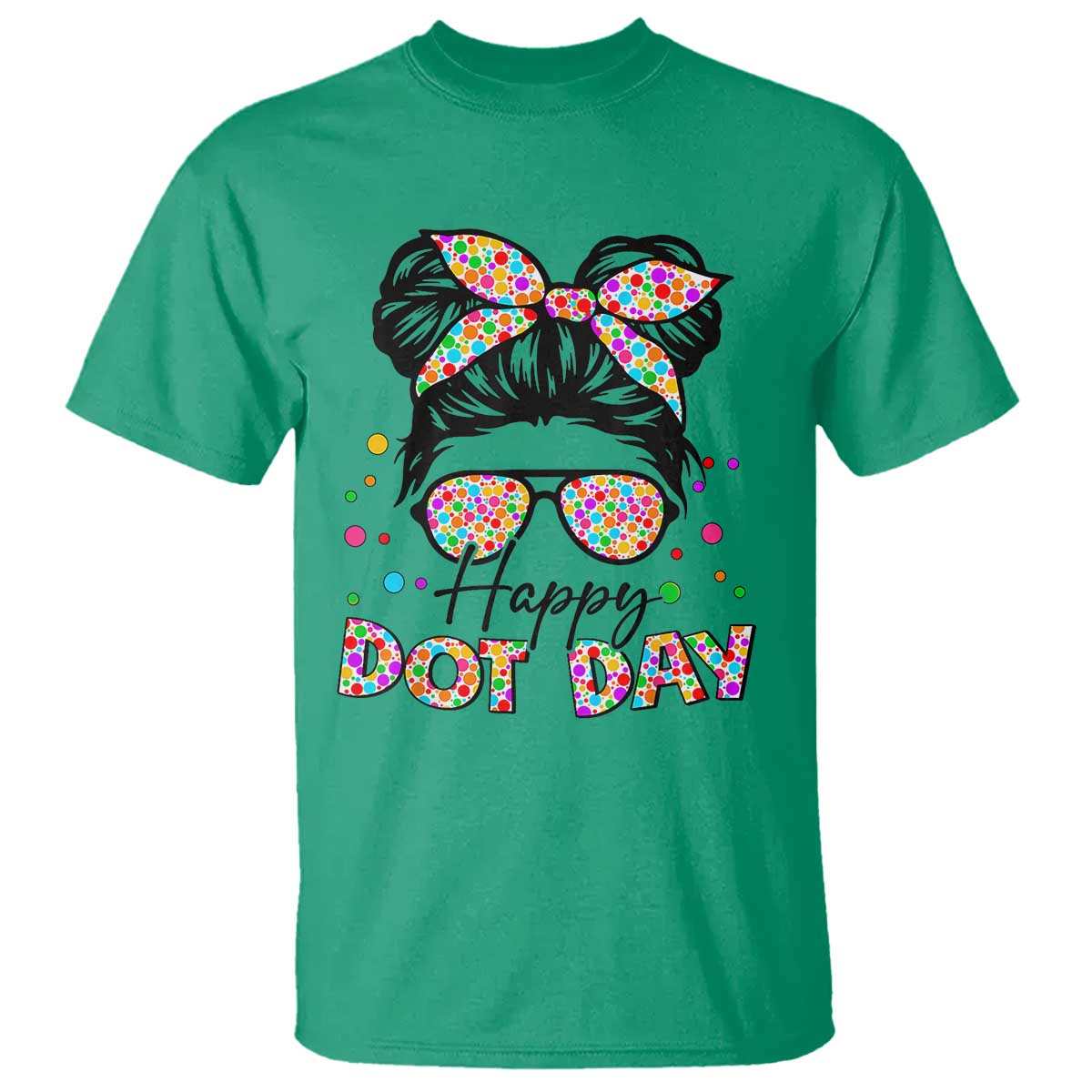 Happy Dot Day Messy Bun Girl T Shirt Colorful Polka Dots - Wonder Print Shop
