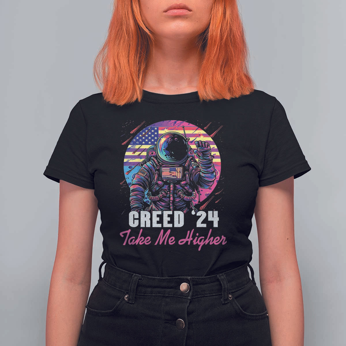 Creed '24 Take Me Higher T Shirt For Women American Astronaut Election 2024 - Wonder Print Shop