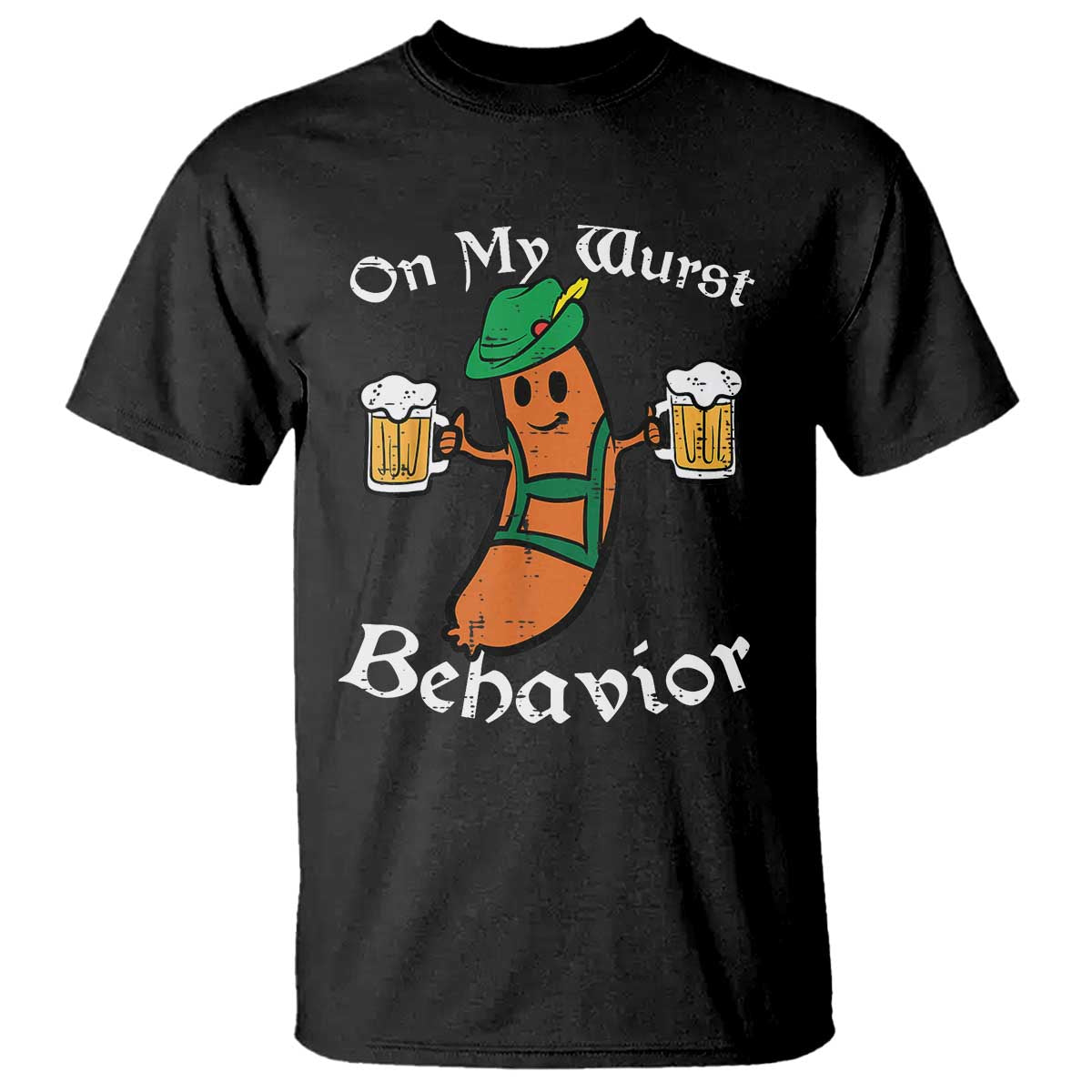 Funny Oktoberfest T Shirt On My Wurst Behavior German Sausage - Wonder Print Shop