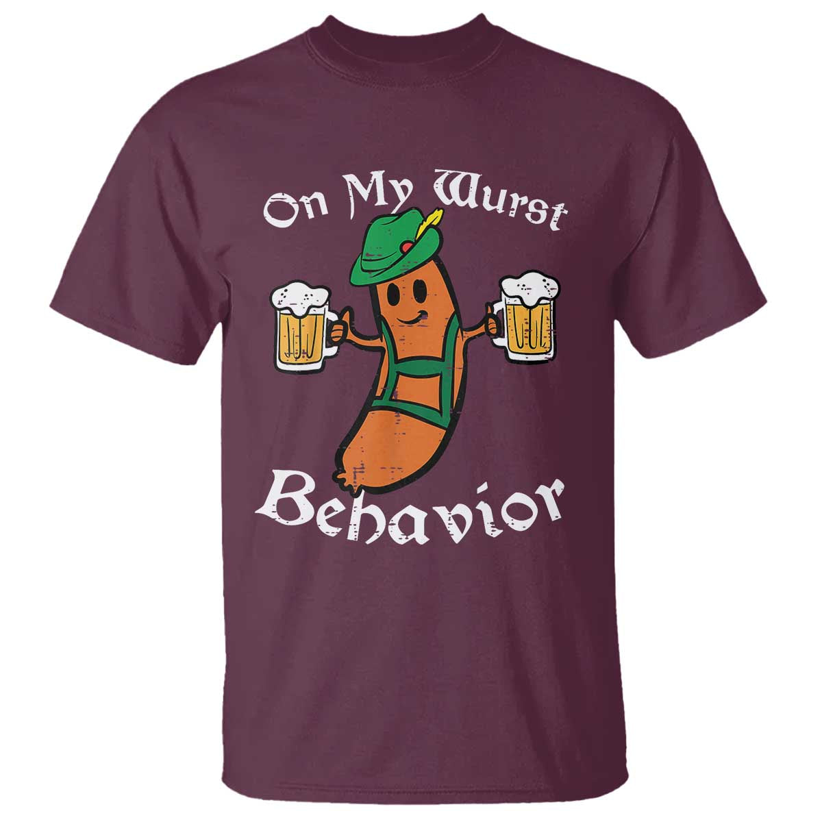 Funny Oktoberfest T Shirt On My Wurst Behavior German Sausage - Wonder Print Shop